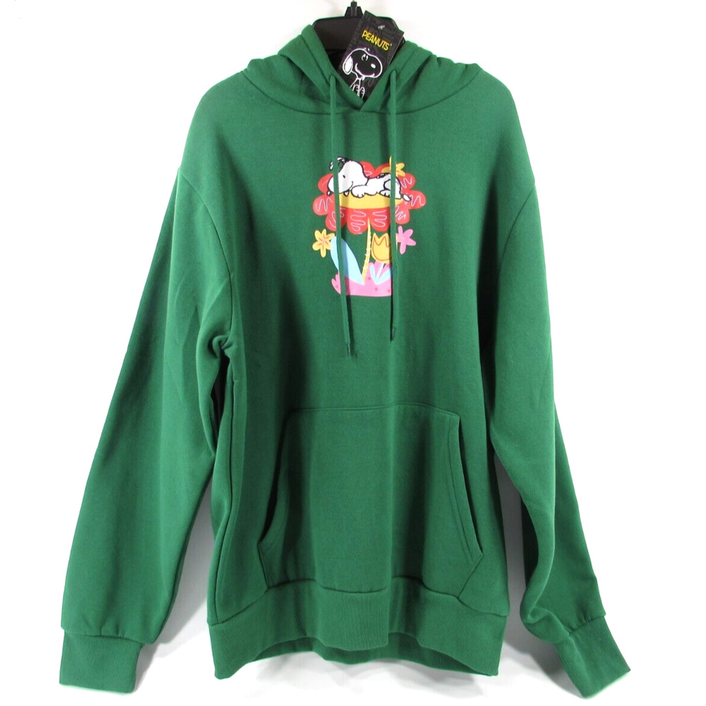 Snoopy Peanuts Worldwide Pullover Hoodie Green Drawstring Men's Medium M New NWT